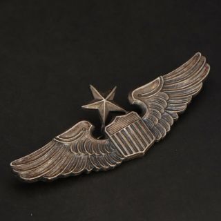 Vtg Sterling Silver - Wwii Military Shield Pilot Wings Brooch Pin - 20g