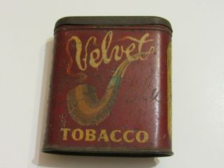 Vintage Advertising Pocket Tobacco Tin Can Velvet Tobacco W Hinged Lid