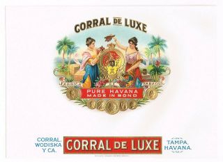 Cigar Box Label Vintage C1930s Tampa Florida Wodiska Y Corral De Luxe