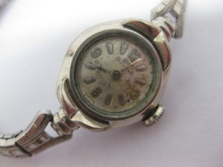 Vintage Bulova Mo 10k Rgp White Gold Ladies Watch -