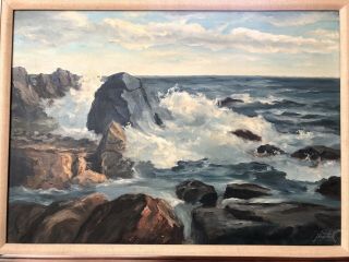Vintage Coastal Seascape Oil Painting Of Ogunquit Maine By John Bartok Signed