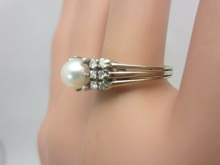 Vintage 18K White Gold 5 mm.  Pearl and Diamond Ring 0.  12 CT 3