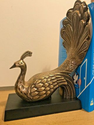 Pair Antique Solid Brass Peacock Bookends Heavy - 7 Lbs 9.  3/4 " Tall X 6.  5 W