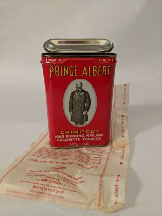 Vintage Prince Albert Crimp Cut Pipe & Cigarette Tobacco Pocket Tin 1.  5 Insert