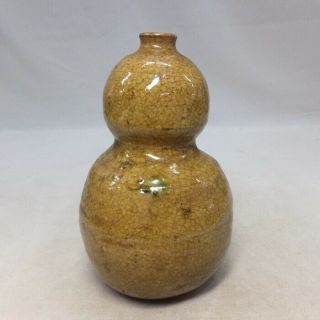 B991: Japanese Tasteful Bud Vase Of Gourd Shape Of Really Old Ki - Seto Pottery