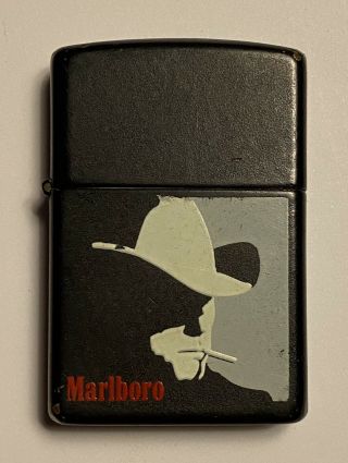 Vintage Zippo 1992 Marlboro Man Cowboy White Hat Black Lighter Matte Finish