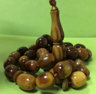 Antique Old Brown Damari Amber Bakelite Islamic Worry Prayer 33 Beads 35grams