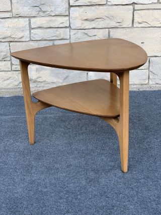 Mid Century Modern Fruit Wood Tripod Triangle Guitar Pick End Table - 2953/231