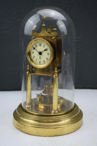 Antique C.  1910 Gustav Becker Brass Torsion Anniversary Clock & Glass Dome