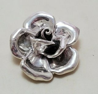 Bat - Ami Israel 925 Silver - Vintage Shiny Sculpted Flower Brooch Pin - Bp4076