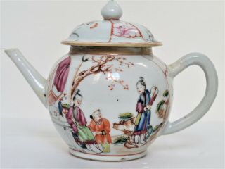 Antique Chinese Export Famille Rose Mandarin Porcelain Teapot 18th Century