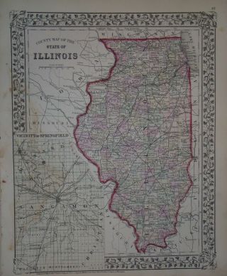 Vintage 1872 Map Illinois Old Antique Atlas Map S&h 1872/010915