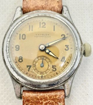 Vintage Ww2 Era Military Style Crysler Waterproof Swiss Watch In Brevet Case