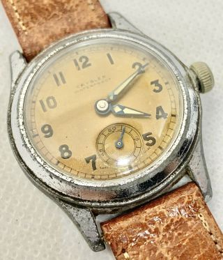 Vintage Ww2 Era Military Style Crysler Waterproof Swiss Watch In Brevet Case 2