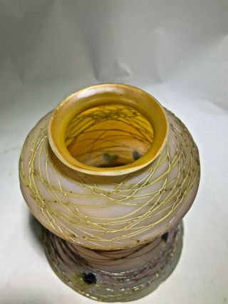 Antique Scarce Quezal Gold Threaded Hearts/Vines Aurene Glass Lamp Shade 2