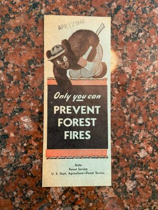 Vintage Smokey Bear Forest Fire Prevention Bookmark 1940s