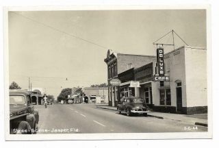 Vintage Florida Rppc Postcard Jasper Street Scene Coca Cola Drugs Sodas Cafe