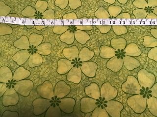1 1/2 Yds Vtg 70’s Flocked Lime Green Flower Power Semi Sheer/ Sheer Fabric