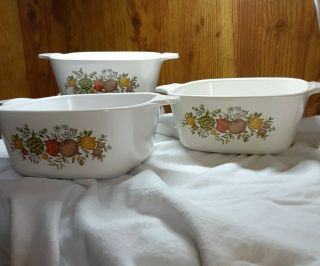 3 Vintage Corning Ware Spice Of Life Mini Casserole Dishes 2 3/4 Cup P - 43 - B