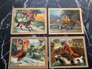 T57 Vintage Turkish Trophies Fable Tobacco Cards 1910 Set Of 4 Fox Lion Wolf
