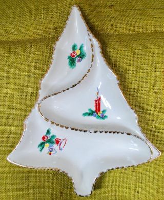 Vintage Mid Century Christmas Tree Shape - Divided 12 " Serving Dish Plate