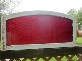 Antique Vintage Stained Glass Window Transom Arch Red Etched Victorian