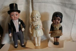 Vintage 3 Antique Wedding Bride Groom Girl W Ring All Celluloid Dolls So Cute