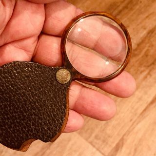 1930s Vintage Antique Loupe Magnifying Glass Tool Celluloid Leather Case