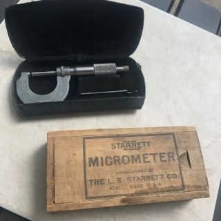 Ls Starrett Co No.  231 X 1 " Micrometer Caliper Wood Box & Case - Vintage