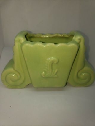 Vintage Mid Century Green Planter Vase Sweet Pea Art Deco Ceramic 2
