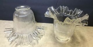 2 Holophane Vintage Clear Glass Light Fixture Shade (s) Ruffle Edge,  Ribbed