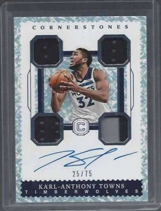 Karl Anthony Towns 2017 - 18 Cornerstones Granite Quad Patch On Card Auto D 25/75
