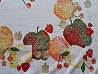 Vintage Authentic Floral Art Apples Cherry White Red Green Orange Tablecloth