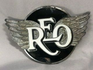 Rare Antique Reo Car Auto Enamel Badge Radiator Emblem Porcelain Black & White