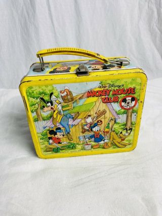1970s Mickey Mouse Club Yellow Metal Lunch Box By Aladdin - Vintage