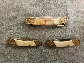 Vintage Frost Cutlery Japan Bear Claw Folding Knife W/ 2 Pakistan Folding Knives