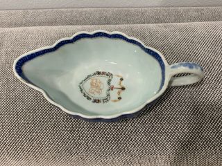 Antique 18th Century Chinese Export Armorial Porcelain Sauce / Gravy Boat 2
