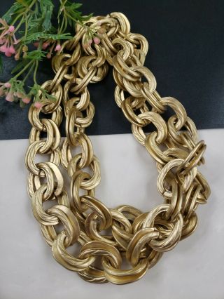 Estate Vintage Gold Brushed 0.  75 " Double Links Chain Necklace Pull On 36 " L