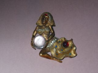 Classic Har Antique Fortune Teller Girl With Crystal Ball And Red Stones Pin