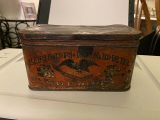 Vintage Union Leader Cut Plug Smoking & Chewing Tobacco Advertising Tin Can