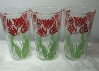 Set Of 4 Vintage Hazel Atlas Red Tulip Swanky Swig Drinking Glasses
