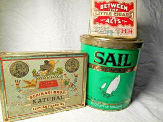 3 Empty Vintage Tobacco Tins - Between The Acts,  Egyptian Cigarettes,  Sail
