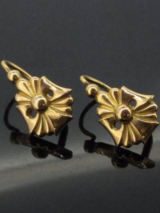 Antique Edwardian Earrings French Dormeuse Small Elegant Design Gold 9ct 375