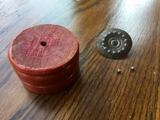 Vintage Roulette Travel Game,  Wooden Base,  Metal Wheel,  2 Ball Bearings Balls 3