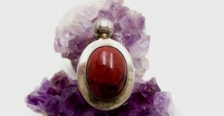 Vintage 925 Mexico 15.  7g Large Oval Sterling Silver Red Jasper Stone Pendant