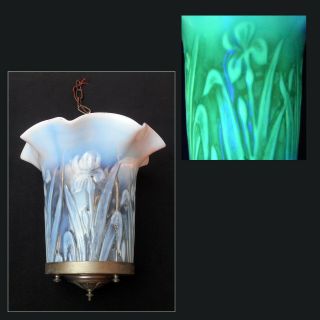 Antique Art Nouveau 1900 Vaseline Glass Lantern Ceiling Light Globe Shade