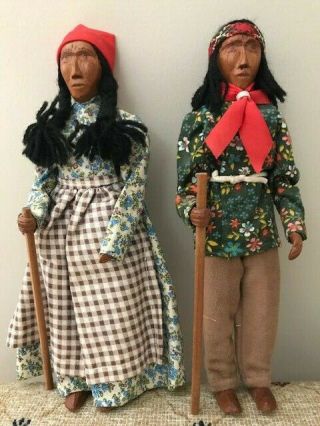 Vintage Cherokee Indian Hand Carved Wooden Dolls By Richard And Berdina Crowe