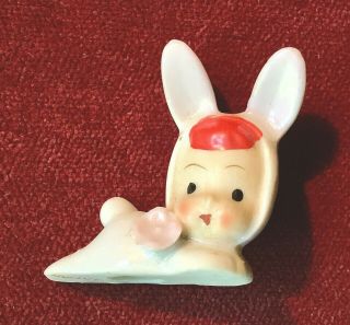 Vtg Ceramic Sweet Pixie Baby In Bunny Suit W/ears & Tail 2 " Easter Figure - Japan