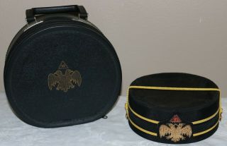 Vintage D Turin & Co.  Masonic Scottish Rite 32nd Degree Double Eagle Hat W/ Case