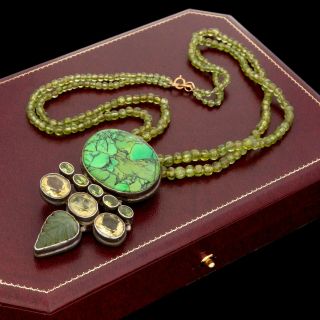 Antique Vintage Deco Sterling Silver 14k Gold Sterling Silver Peridot Necklace